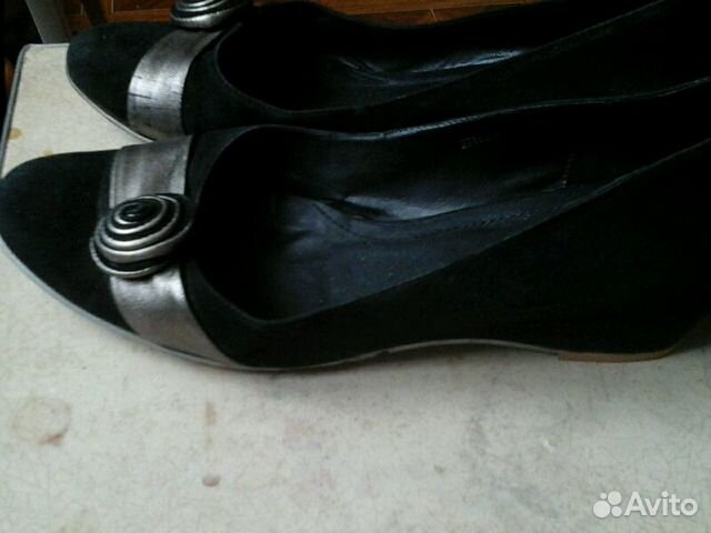 Туфли замшевые на танкетке Черные