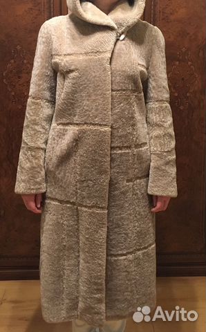 Шуба из овчины (мутоновая) бежевая 46 Шуба из овчины (мутоновая) бежевая 46