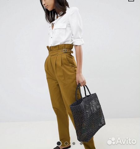 Брюки чинос высокая посадка ASOS