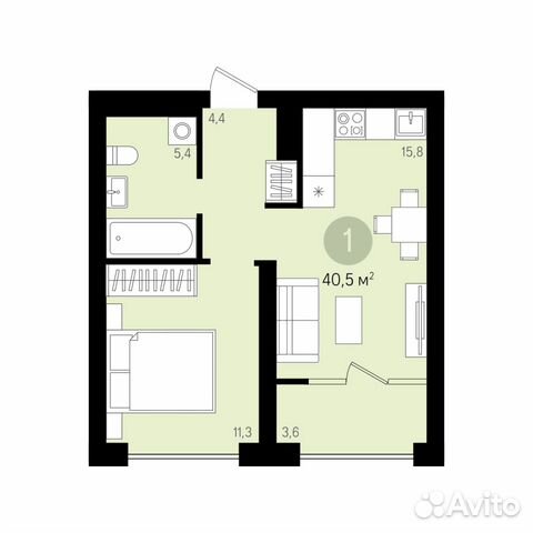 1-к квартира, 40.4 м², 4/16 эт.