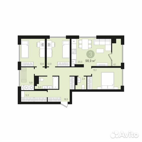 3-к квартира, 98.8 м², 9/10 эт.