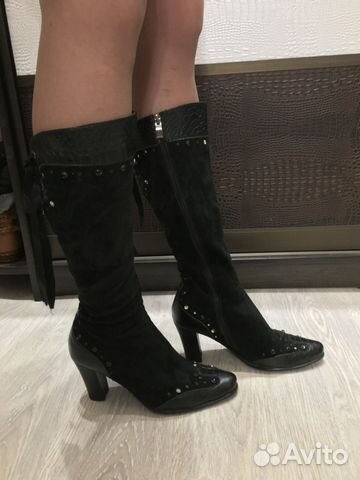 Осенние сапоги из натуральной кожи и замши р.39
