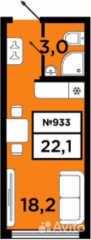 Студия, 21.2 м², 19/20 эт.