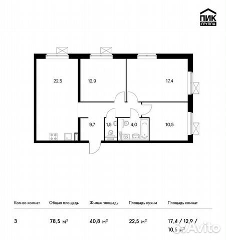 3-к квартира, 78.5 м², 2/25 эт. 3-к квартира, 78.5 м², 2/25 эт.