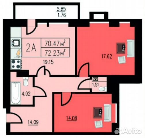 2-к квартира, 72.2 м², 4/8 эт. 2-к квартира, 72.2 м², 4/8 эт.
