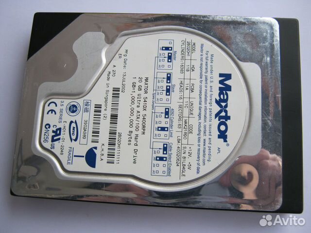 Жеский диск ide maxtor 541dx 20Гб