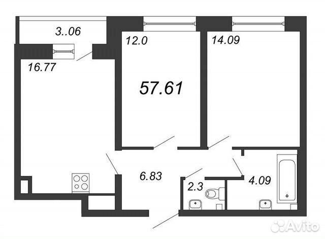 3-к квартира, 57.6 м², 1/17 эт. 3-к квартира, 57.6 м², 1/17 эт.