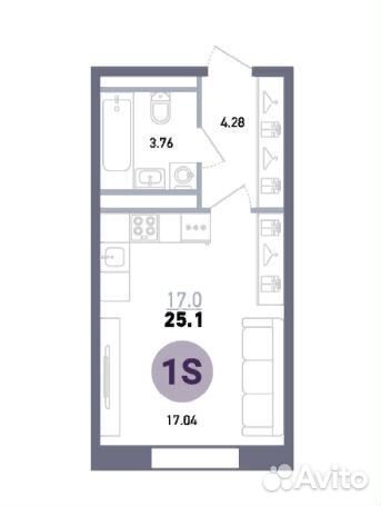 1-к квартира, 25.1 м², 17/26 эт. 1-к квартира, 25.1 м², 17/26 эт.