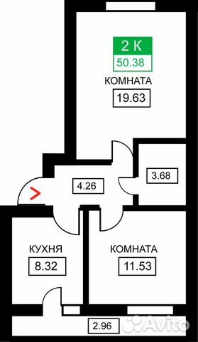 2-к квартира, 50.4 м², 3/9 эт.