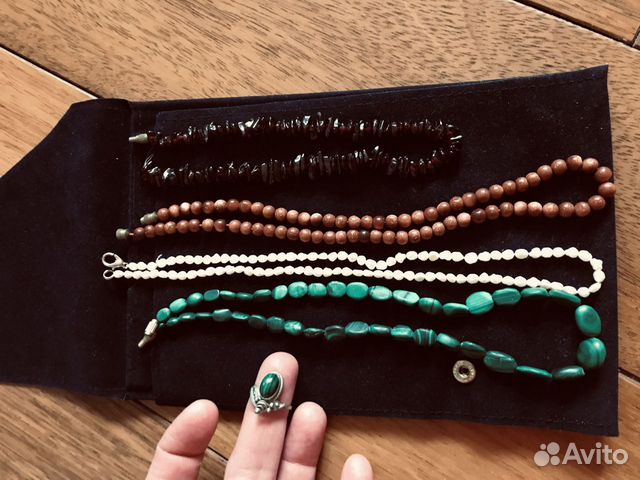 Бусы кольцо малахит гранат жемчуг натуральные