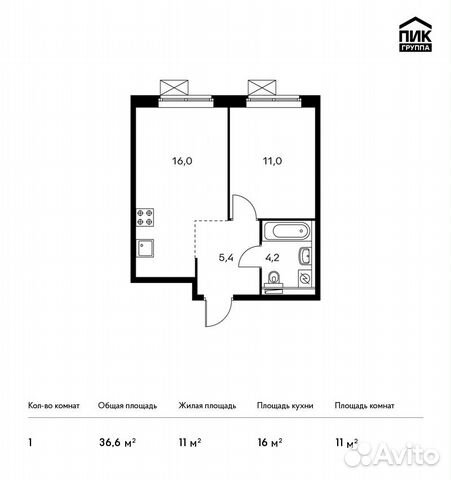 1-к квартира, 36.6 м², 10/25 эт.