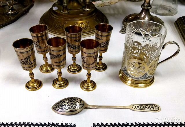 Подстаканник, рюмки, ложка, серебро 875, СССР