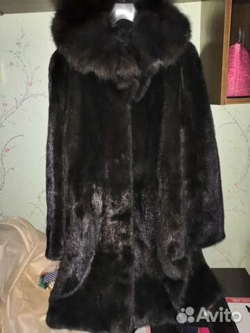 Шуба из норки, 90 см. с капюшоном из куницы