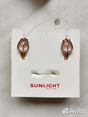 Золотые серьги с розовым кварцем Sunlight