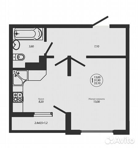 1-к квартира, 33.1 м², 5/8 эт.