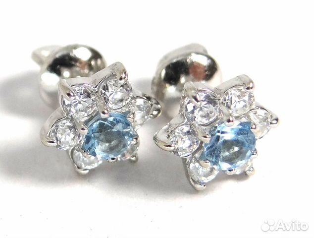 Золотые серьги пусеты 585 пробы с топазами