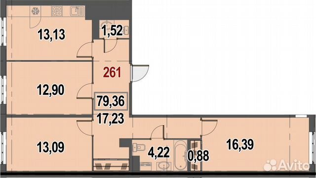 3-к квартира, 79 м², 2/10 эт.