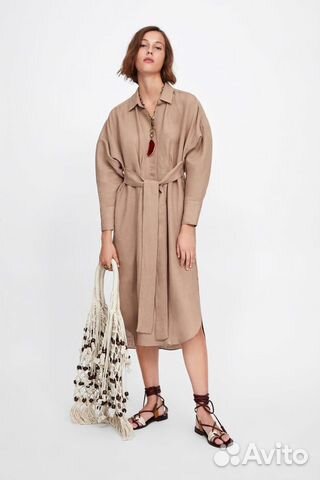 Новое льняное платье zara рубашечного кроя с завяз Новое льняное платье zara рубашечного кроя с завяз