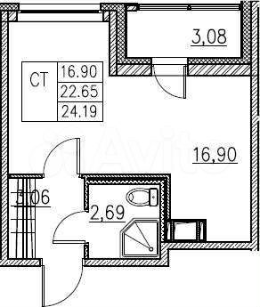 Квартира-студия, 24,2 м², 8/12 эт.