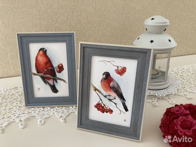 Открытка ручной работы снегирь