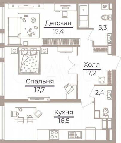 2-к. квартира, 64,2 м², 31/32 эт.