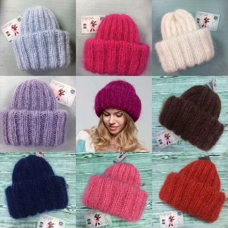 Шапка из мохера в два подворота