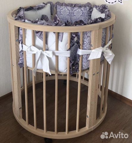 Кроватка 8в1 из бука, 2 матраса, простынки