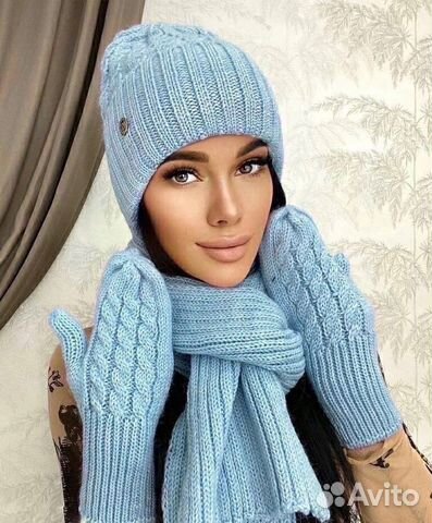 Демисезонный комплект с лайкрой Шапка+Снуд+Варежки