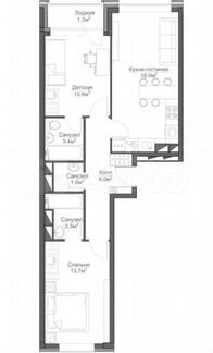 2-к квартира, 65 м², 3/19 эт.