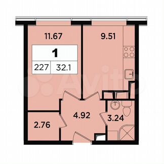 1-к апартаменты, 32.1 м², 17/18 эт.