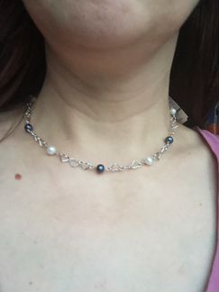 Серебряное колье ожерелье с жемчугом