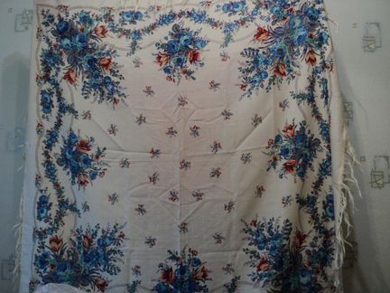 Платок Павлово-Посад 145смx145см, ч/ш. винтаж.2