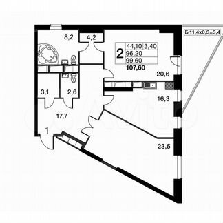 2-к квартира, 99.6 м², 28/28 эт.