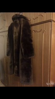 Шуба женская цигейковая темно-коричневая р.46