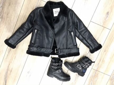Дубленка авиатор Zara, ботинки Zara