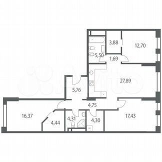 3-к квартира, 109 м², 3/35 эт.
