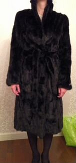 Норковая черная шуба с поясом