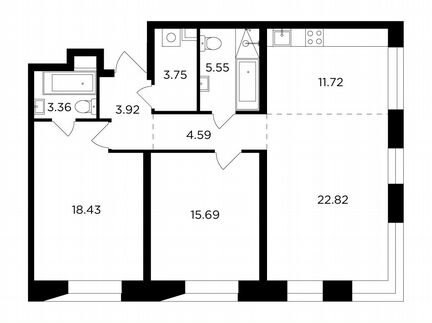 3-к квартира, 89.8 м², 8/16 эт.