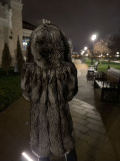 Шуба из чернобурки с капюшоном