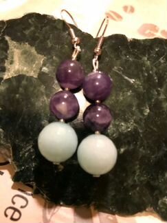 Серьги из аметиста с амазонитом