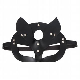 Маска кошки кожаная (кожзам) черная со стразами
