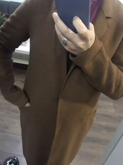 Пальто zara коричневое пальто, шерсть
