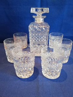 Графин-штоф и 6 стаканов для виски, хрусталь, Чехо