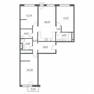 3-к квартира, 116.2 м², 4/35 эт.