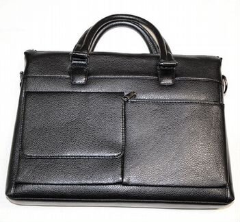 Мужская деловая кожаная сумка black pockets new
