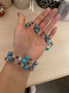 Колье и браслет бирюза и хрусталь