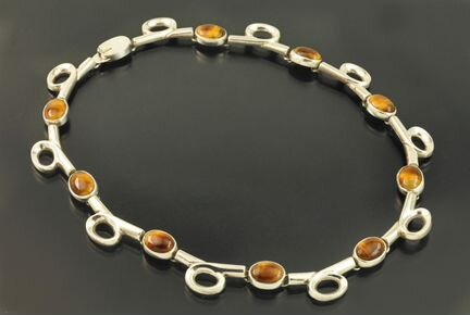 Колье серебро 925 пробы Тигровый глаз