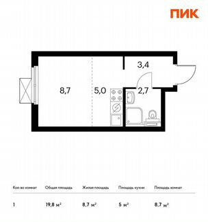 Квартира-студия, 19.8 м², 4/31 эт.