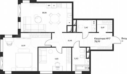 2-к квартира, 79 м², 7/17 эт.