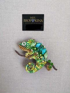 Брошь Хамелеон из бисера ручная работа украшения а